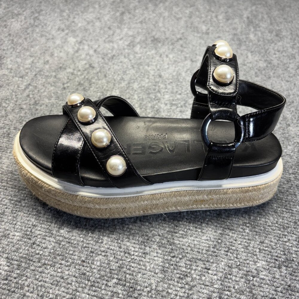 Karl Lagerfeld Womens Black Platform Espadrille Sandals Pearl Ankle Strap 7M - Picture 5 of 13